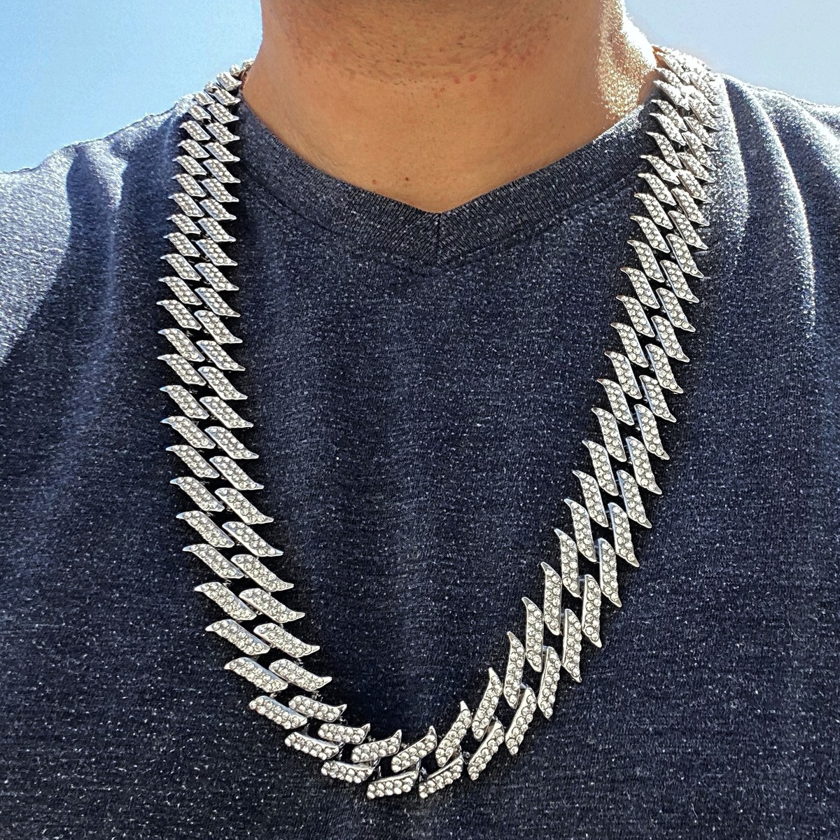 ネックレス・ペンダント Multi Chain Spike Necklace Men's Huge Spike Chain Iced Hip Hop Necklace Simulated CZ