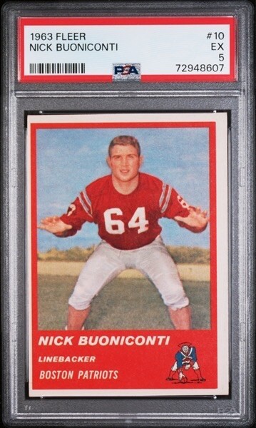 1963 NICK BUONICONTI Fleer #10 ***ROOKIE CARD / PATRIOTS / CLEAN SLAB / PSA 5***