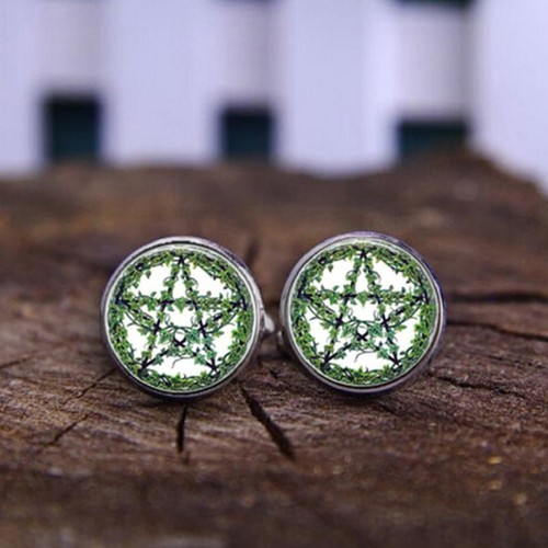 Pentagram Cufflinks Silver Pagan Wiccan Tibetan Fantasy Gothic Punk Symbol Mens - Picture 6 of 12