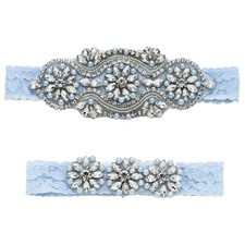 Wedding Garters for Bride Lace Bridal Garter Set with Clear Rhinestones Cryst...