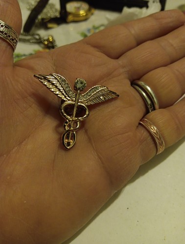1pc Crystal Caduceus Pins Brooch Medicine Symbol Lapel Pin Brooche - Picture 3 of 5