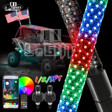 2x 1/2/3FT Fat LED Whip Light App&Remote Control RGB Chasing Thick Wide Diameter