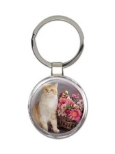 Cat : Gift Round Keychain Cute Animal Kitten Funny Friend Flowers