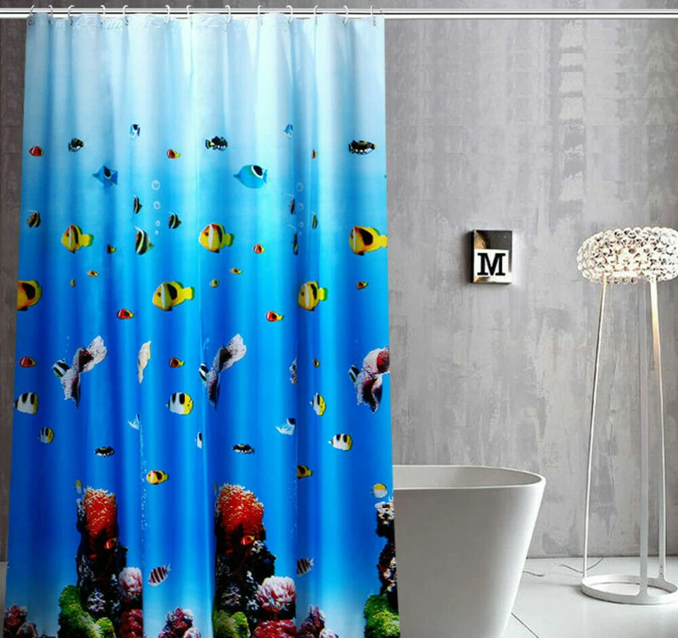 Bad Wasserdicht Duschvorhang PEVA Blau Ozean Muster Wannenvorhang Anti-Schimmel - Bild 2 von 3
