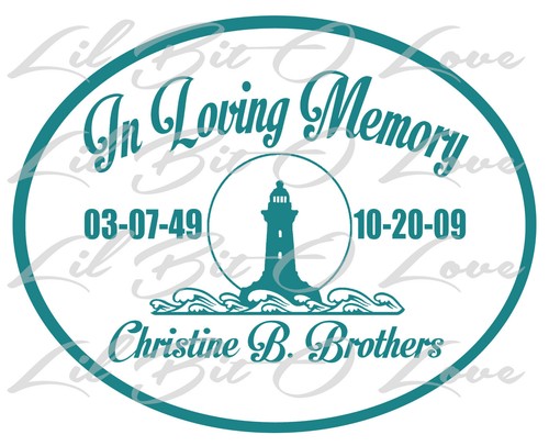 CALCOMANÍA DE VINILO PERSONALIZADA EN MEMORIA AMOROSA CON FARO CON NOMBRES Y FECHAS - Imagen 3 de 10