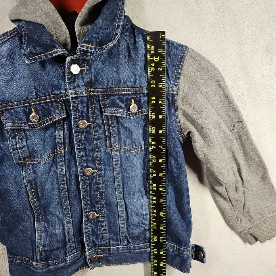 Toughskins 牛仔夹克抓绒 Slvs 领连帽耐用儿童尺寸 7 L 二手状况完好 — 第 4/4 张图片