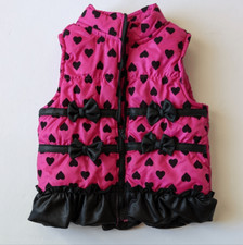 Nannette Girl's Pink and Black Puffer Vest Allover Heart Print Size 24 Months