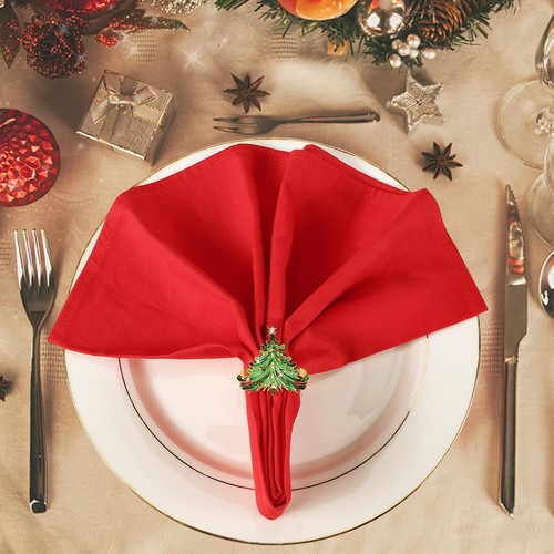 Set 12 Anelli Tovaglioli Natalizi - Anelli Porta Tovaglioli Albero di Natale con Whi Rosso - Foto 2 di 5