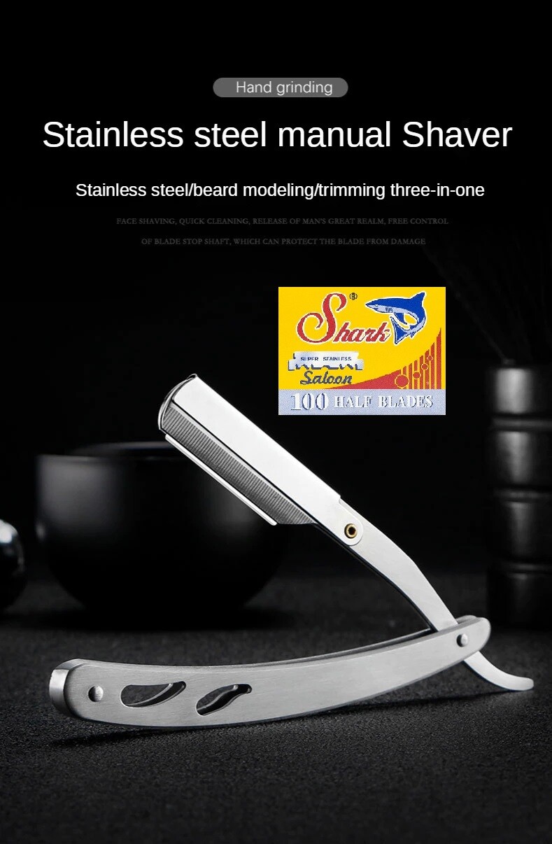 Navajas De Afeitar Barbero Profesional Acero Inoxidable Kit Con Shark 100 Hojas