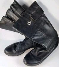 Anne Klein AK Women's Black Leather Boots Two Zippers Pewter Hardware