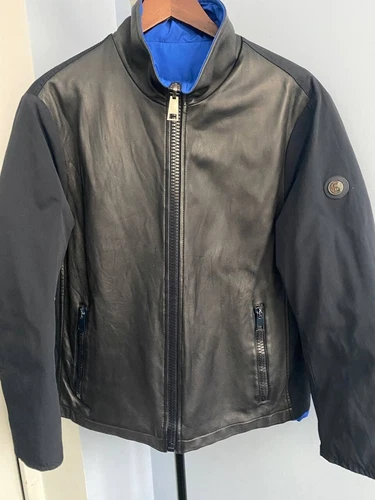 Baldinini mens down quilted reversible nylon leather jacket coat image 18