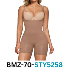 SHAPERX Women Open Bust Tummy Control Shapewear Seamless Mid-Thigh Bodysuit S-XL