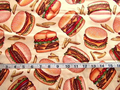 1 yd 100% Cotton Fabric ''Top Nash'' by Dan Morris for RJR Fabric, Burger & Fries 