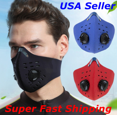 Reusable Neoprene Face Mask with Dual Air Filter Breathing Valve & Carbon Filter