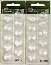 2 Pack Oticon miniFit 8mm Bass Double Vent Domes For Hearing Aids/20 Domes Total