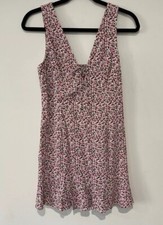 Zara Ditsy Floral Mini Linen Blend Smocked Sleeveless Pink Dress SZ SM Beachy
