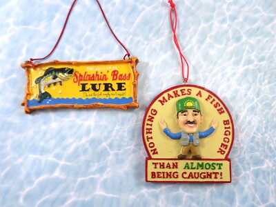 Pair Fishing Theme Christmas Ornaments Resin 3D Splashin Bass Almost Caught