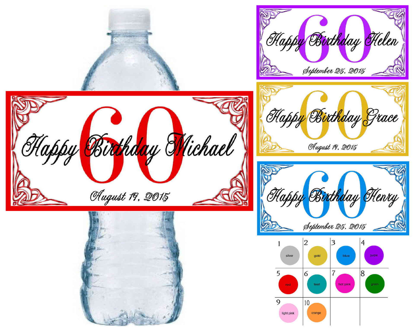 20 ~ 60TH BIRTHDAY PARTY FAVORS WATER BOTTLE LABELS ~ PERSONALIZED 