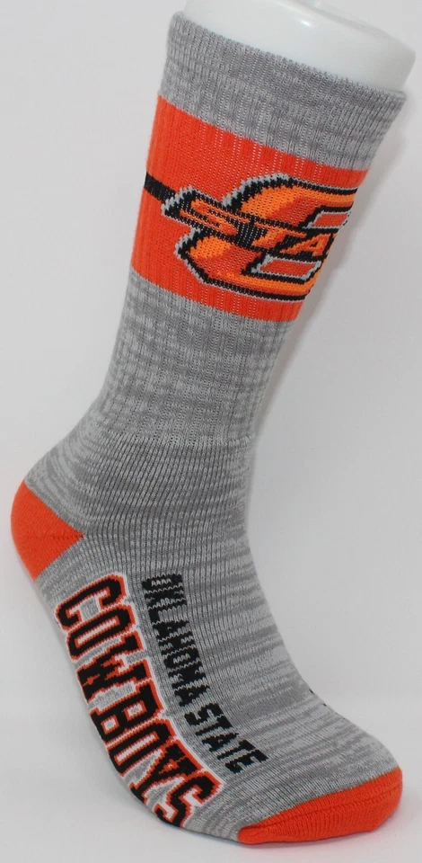 Oklahoma State Cowboys NCAA For Bare Feet First String Gray Crew Socks *Large - Image 2 of 4