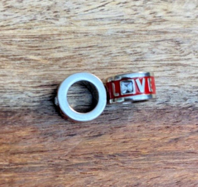 2 Brighton LOVE Spacers Beads With Clear Crystal & Heart Enamel X2 RETIRED NICE!