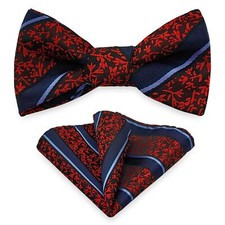Striped Self Tie Bow Tie Pocket Square Set Men Bowtie with Handkerchief For W...