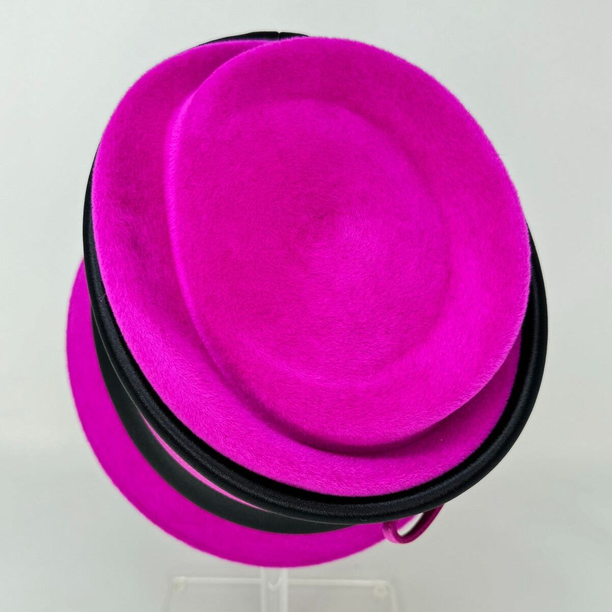 no58 - Philip Treacy Hot Pink Lapin Felt & Satin Structural Cake Hat sz M image 5