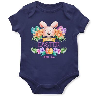 Frohe Ostern individueller Strampler personalisiert Hase Baby Geschenk für Jungen Mädchen Neugeborene