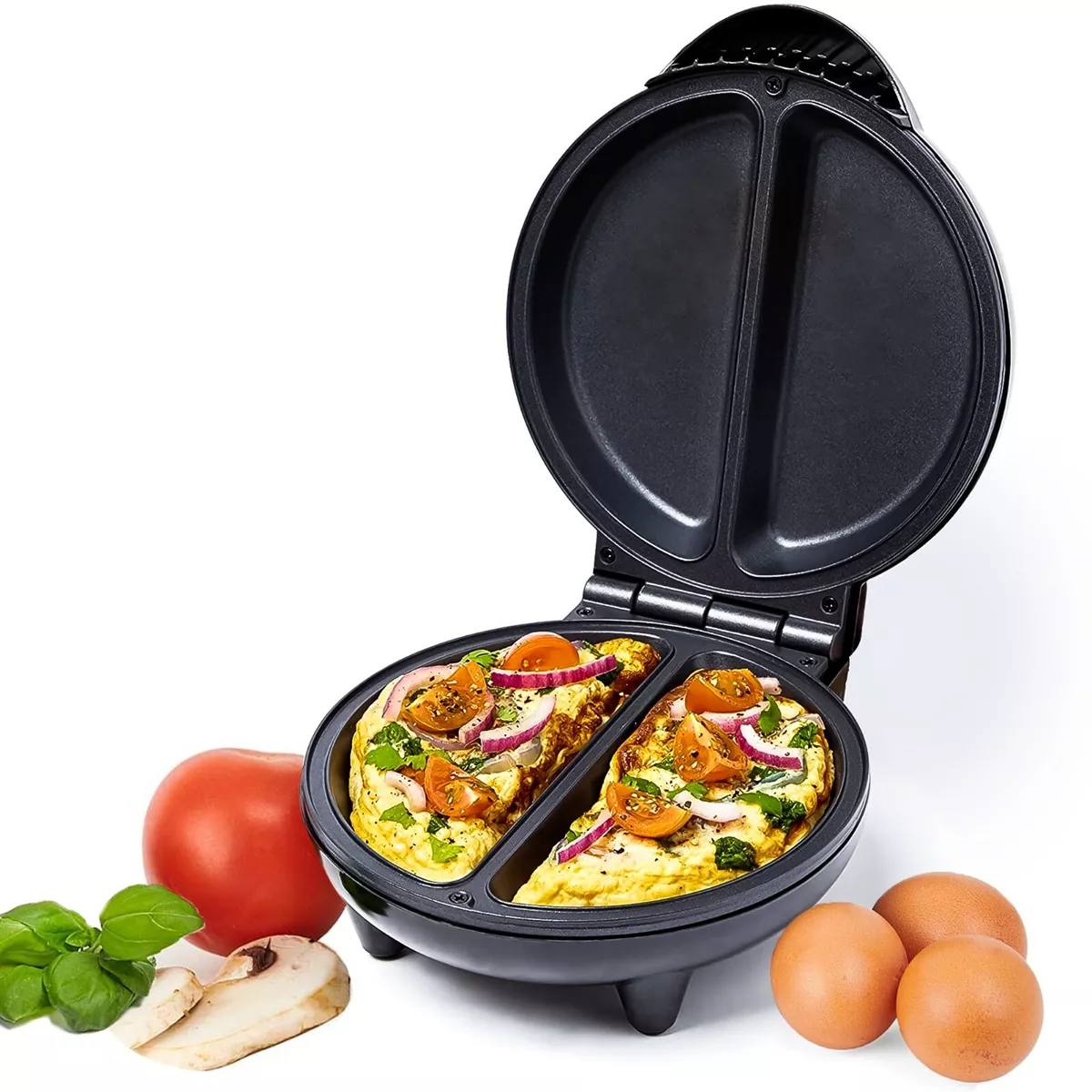 OMELETTE MAKER 750W ELECTRIC NON STICK KITCHEN EGG COOKER BLACK AND SILVER  TOP