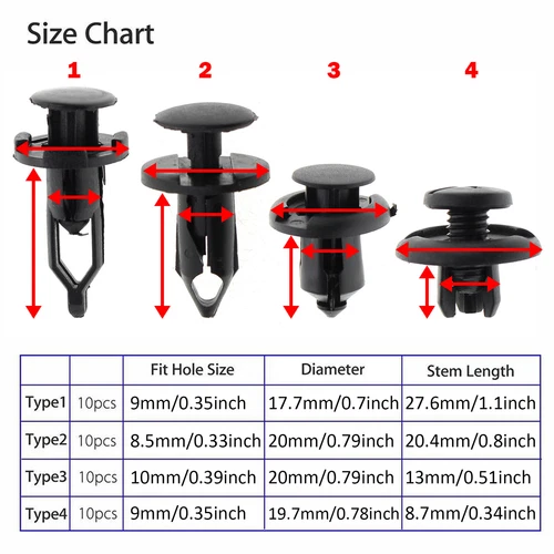 Auto Push Pins and Fastener Sets Bumper Fender Flare Fastener Rivet Clips 40Pack - Foto 3 di 14