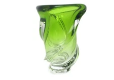 Art Deco Heavy art glass Vase Val St Lambert Twisted Glass Green Antique marked