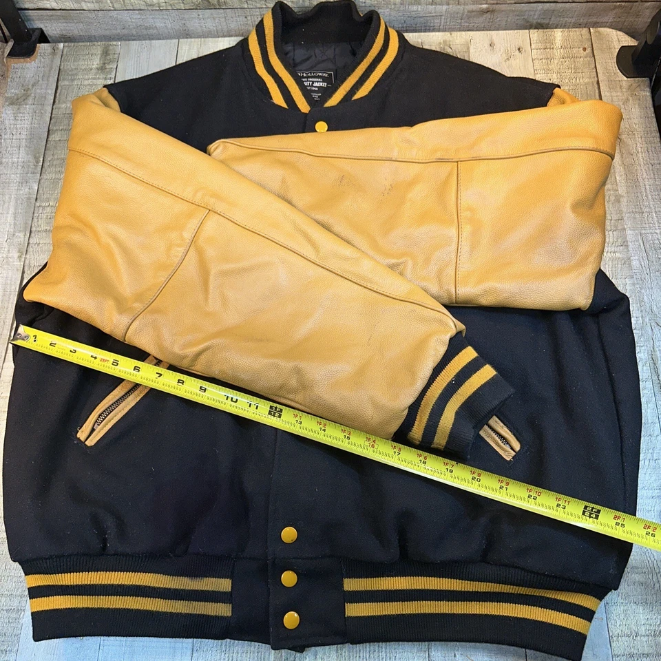 Size XL - Men's Holloway Black Wool Tan Leather Varsity Jacket (Ink Stain) - Image 4 of 4