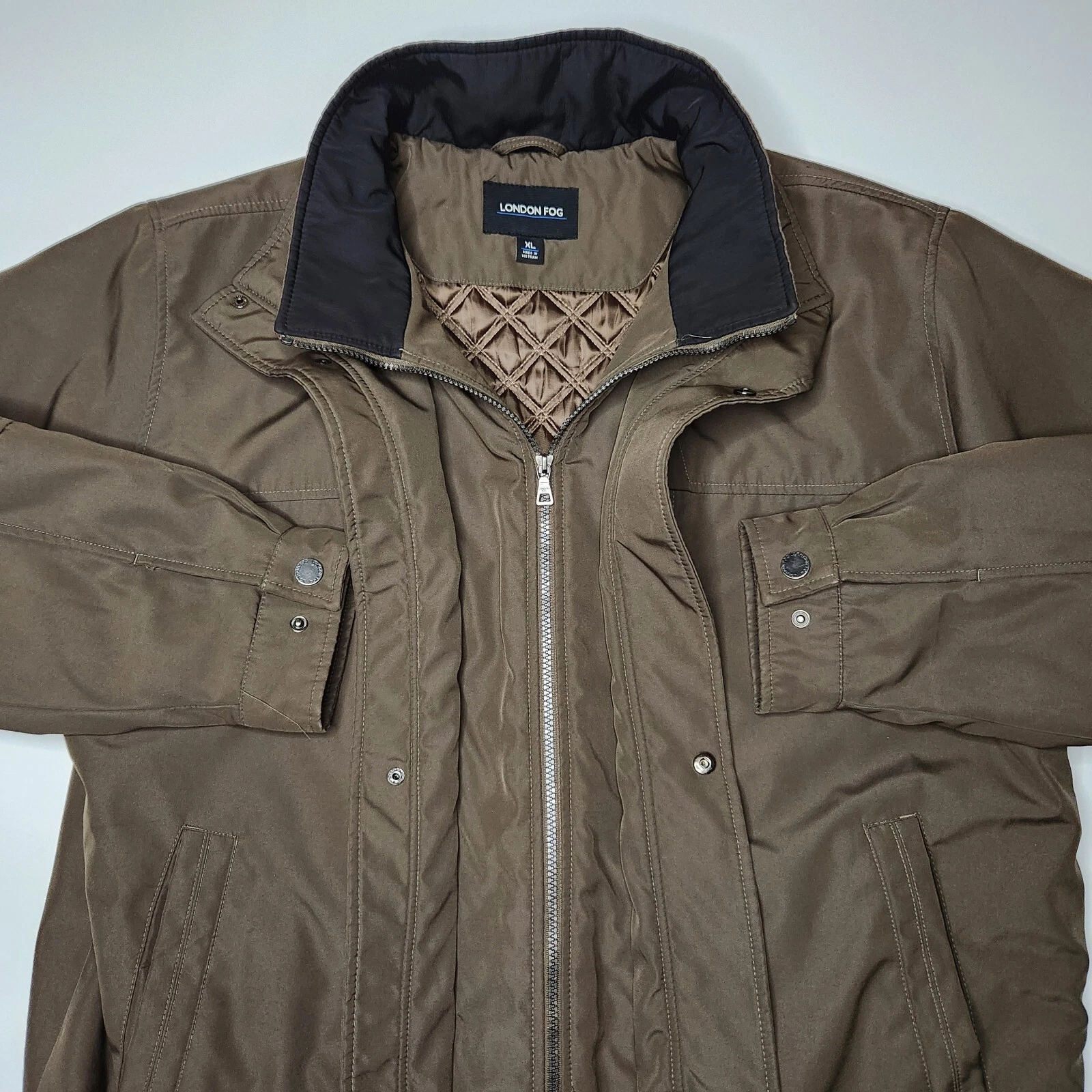 London Fog *FLAW* Mens XL Softshell Quilt Lined Full Zip 3in1 Coat Jacket Brown