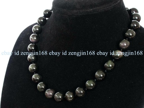 Genuine Black Obsidian 6/8/10/12/14mm Round Beads Gemstone Necklace 18-50" AAA++ - Picture 6 of 12