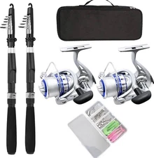 Fishing Pole Combo Set,2.1m/6.89ft 2PCS Collapsible Rods 2PCS Spinning Reels ...