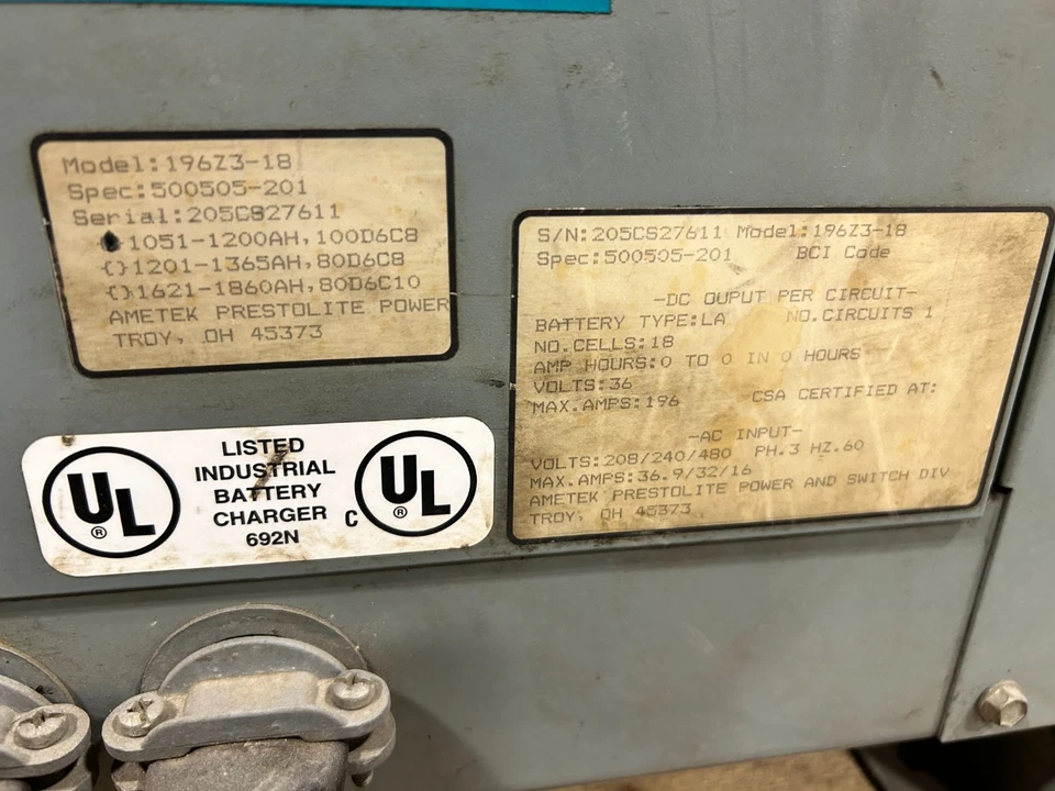 Ametek PowerStar SCR1000 196Z3-18 Industrial Forklift Battery Charger 36V 3Phase - Image 3 of 4