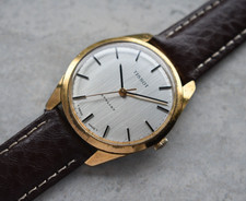 1970 Vintage Tissot Stylist Men's Watch Mechanical Gold Leather Silver Dial Rare