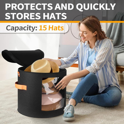 Oversized Hat Storage Box for Women & Men，19'' D X 17'' H Cowboy Hat Boxes with...