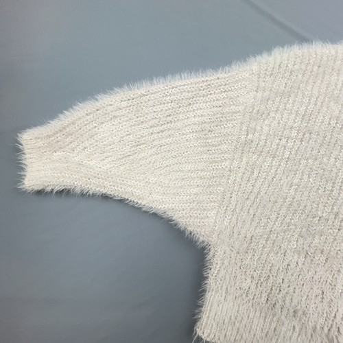 Express Sweater Womens XL White Mock Turtleneck Faux Angora Fur Cable Knit - Picture 2 of 4