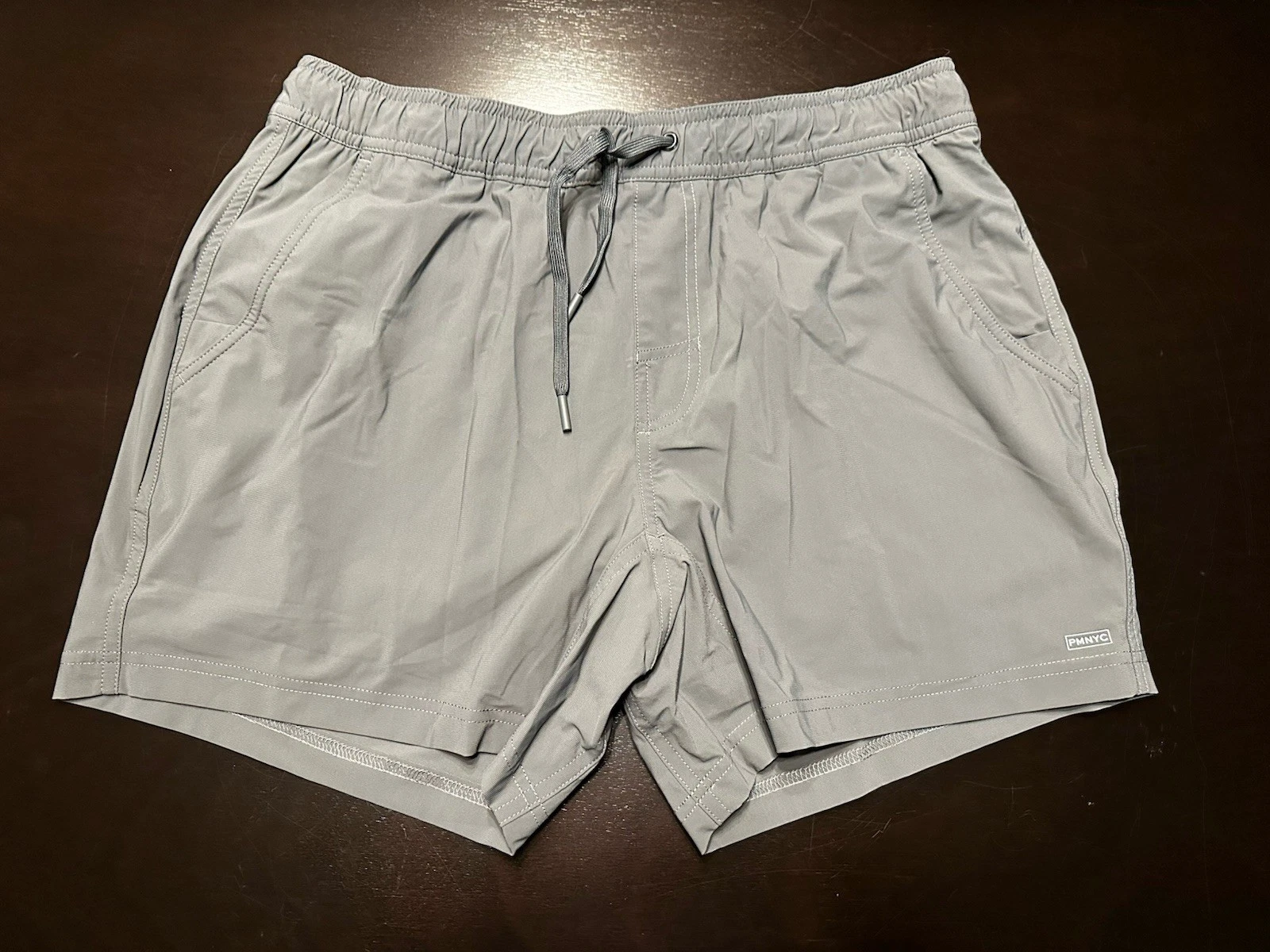 Peter Manning Workout Shorts Mens 36/38 5 Inseam Gray Nylon Lined Drawstring