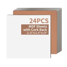 PYD Life 24 Pack Sublimation MDF Board Blanks Sheets with Cork Bulk White 11.8" 