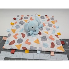Parents Choice Blue Elephant Lovey Baby Security Blanket Geometric Shapes Ribbon