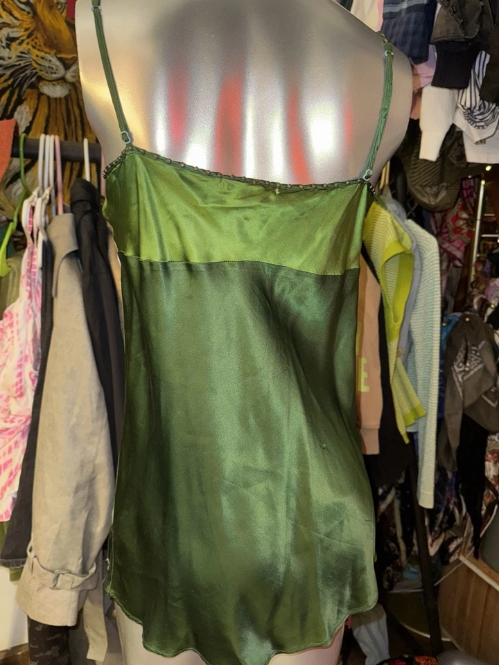 Camisola Gold Hawk 100 % seda tachonada cobre verde lima talla mediana Foto 3 de 4