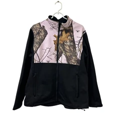 Habit Womens Size Large Black & Pink Mossy Oak Camo Softshell Full Zip Jacket