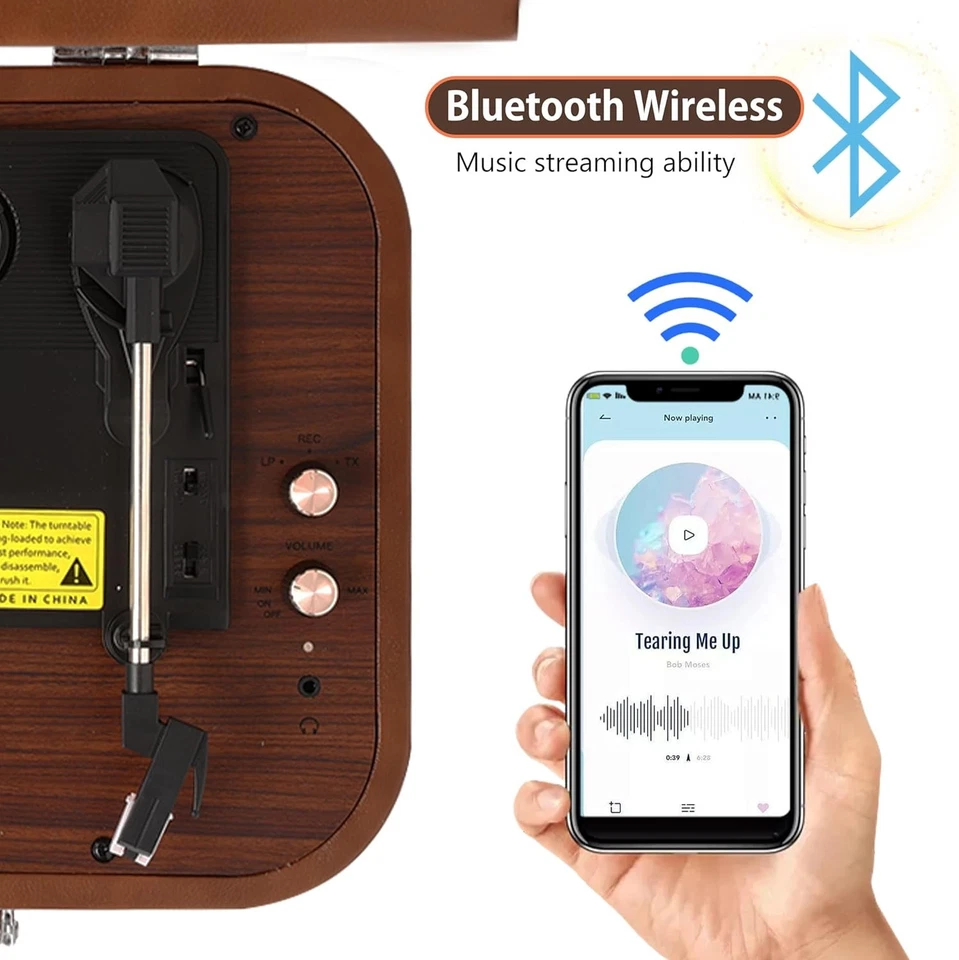 Platine Vinyle, Voksun Platine Portable Vintage Avec Sortie Bluetooth Lit - Photo 3/4
