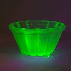 Vtg Green Uranium Glass Fluted Footed Frosted Textured Food Jelly Mold Dish RARE