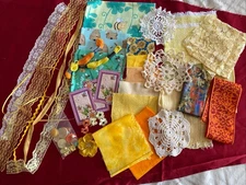 YELLOW Slow Stitch Junk Journal Kit Craft Sewing Crochet  Fabric Lace  + More Y1