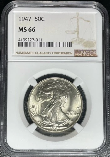 1947 Walking Liberty Half Dollar 50C NGC MS66 Gem BU – Swirling Mint Luster