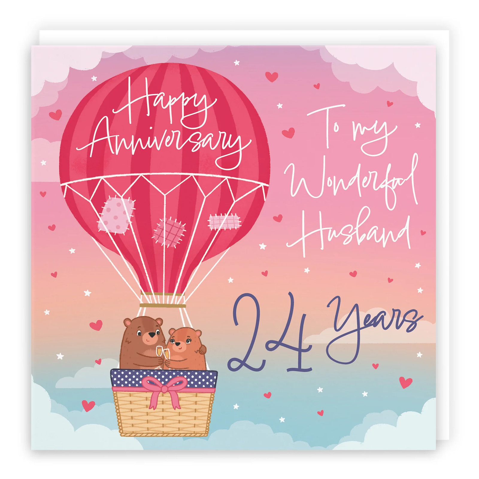 24th Husband Hot Air Balloon Anniversary Card Cute Bears