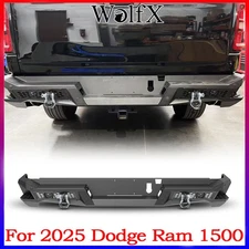 Heavy Steel Rear Bumper For 2025 Dodge Ram 1500 Black w/ LED Lights & D-Rings 