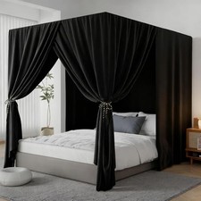 Canopy Bed Curtains - 4 Corner Post Bed Curtains Lightproof Siamesed Full Black